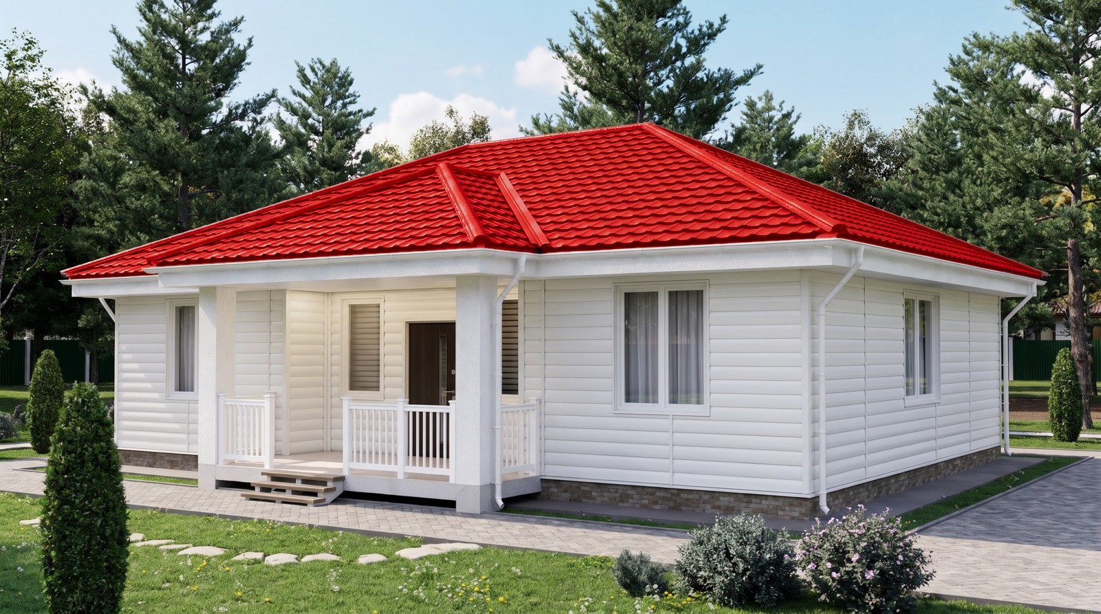 Дом с кровлей Геркулес 25, цвет транспортный красный, RAL 3020