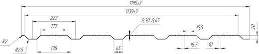 Профнастил К20 1195/1130x0,45 мм, 6005 зеленый мох глянцевый